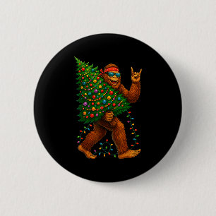 Rockin Christmas Bigfoot Carrying Tree Fun Xmas Ro 6 Cm Round Badge