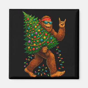 Rockin Christmas Bigfoot Carrying Tree Fun Xmas Ro Magnet