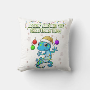 Rockin’ Christmas Gecko – Cute Holiday Lizard Deco Cushion