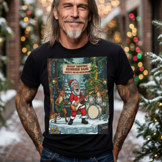 Rockin' Christmas Santa Reindeer Band Funny T-Shirt