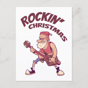 Rockin Christmas, Santa rocking with Guitar Invita Postcard