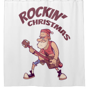 Rockin Christmas, Santa rocking with Guitar Invita Shower Curtain