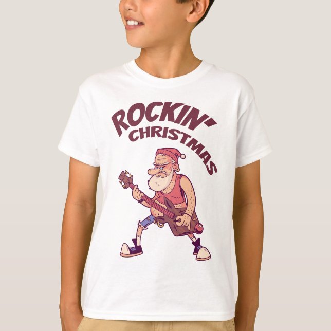 Rockin Christmas, Santa rocking with Guitar Invita T-Shirt (Front)
