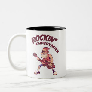 Rockin Christmas, Santa rocking with Guitar Invita Two-Tone Coffee Mug