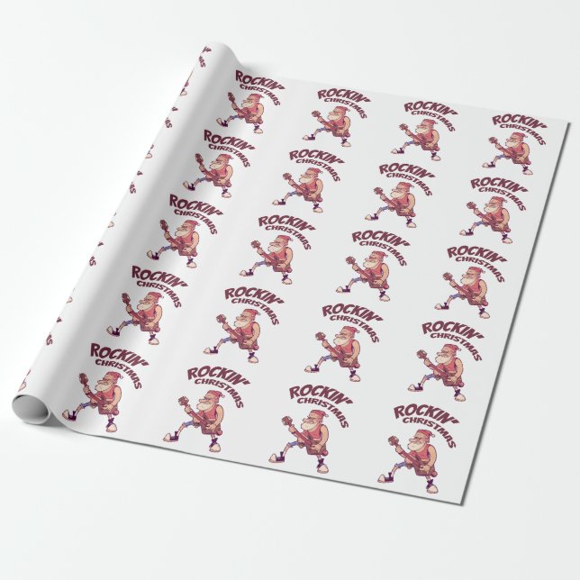Rockin Christmas, Santa rocking with Guitar Invita Wrapping Paper (Unrolled)