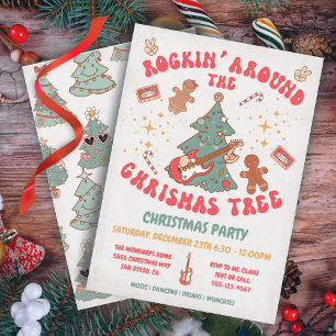 Rockin' Christmas Tree Hippie Retro Party Invitation