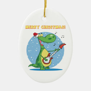 Rockin' dinosaur merry christmas ornament