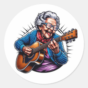 Rockin' Grandma Funny Comic  Classic Round Sticker