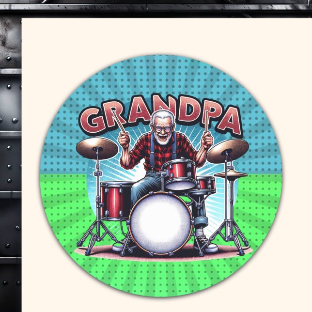 Rockin' Grandpa Playing Drums Classic Round Sticker (Creator Uploaded)