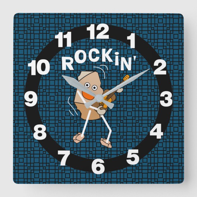 Rockin' Guitar Square Wall Clock (Front)