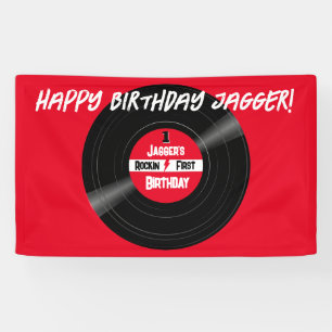 Rockin Happy Birthday Vinyl Record Red  Banner