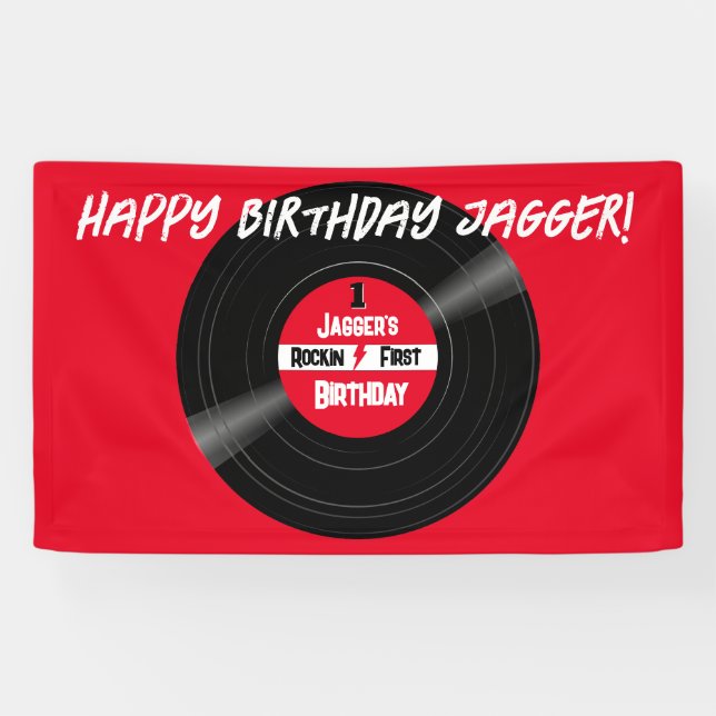 Rockin Happy Birthday Vinyl Record Red  Banner (Horizontal)