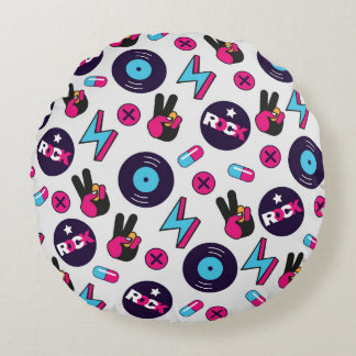 Rockin' Hippie: Vinyl Vintage Pattern Round Cushion