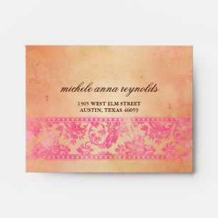 Rockin' Pink Damask Lace Printed RSVP Envelope