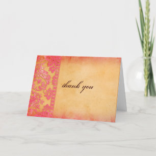Rockin' Pink Grunge Damask Wedding Thank You Card