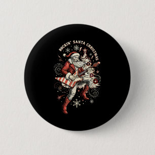 Rockin Santa Playing Guitar Funny Christmas Retro 6 Cm Round Badge