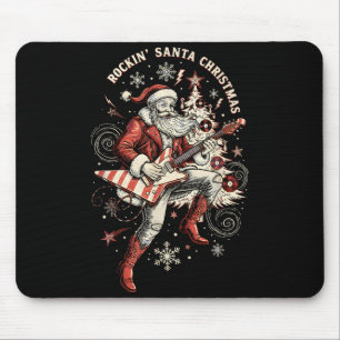 Rockin Santa Playing Guitar Funny Christmas Retro  Mouse Pad