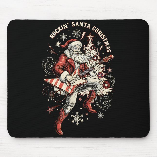 Rockin Santa Playing Guitar Funny Christmas Retro  Mouse Pad (Front)