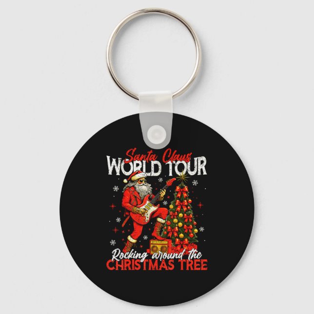 Rockin Santa World Tour Christmas Tree Guitar Men  Key Ring (Front)