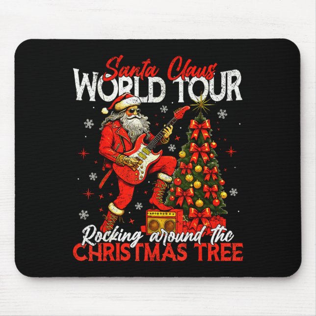 Rockin Santa World Tour Christmas Tree Guitar Men  Mouse Pad (Front)