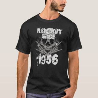 Rockin Since 1956 Grunge Skull Rock Hands Birthday T-Shirt