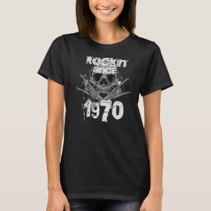 Rockin Since 1970 Grunge Skull Rock Hands Birthday T-Shirt