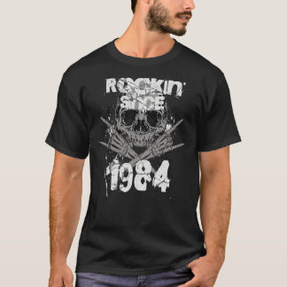 Rockin Since 1984 Grunge Skull Rock Hands Birthday T-Shirt