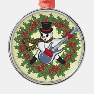 Rockin' Snowman Metal Ornament