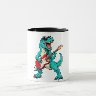 Rockin’ T-Rex Dinosaur with Sunglasses and Red Ele Mug