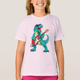 Rockin’ T-Rex Dinosaur with Sunglasses and Red Ele T-Shirt