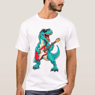 Rockin’ T-Rex Dinosaur with Sunglasses and Red Ele T-Shirt
