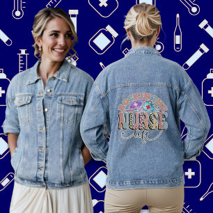 Rockin' The Nurse Life Retro Groovy Denim Jacket