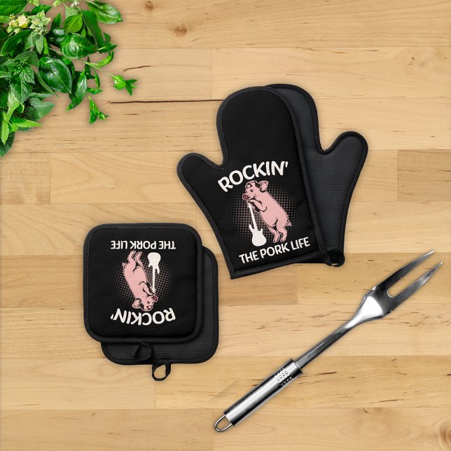Rockin' The Pork Life  Oven Mitt & Pot Holder Set (Creator Uploaded)