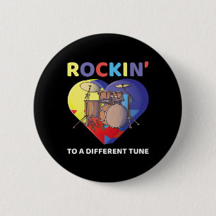 Rockin' To A Different Tune Autism Awareness Drumm 6 Cm Round Badge