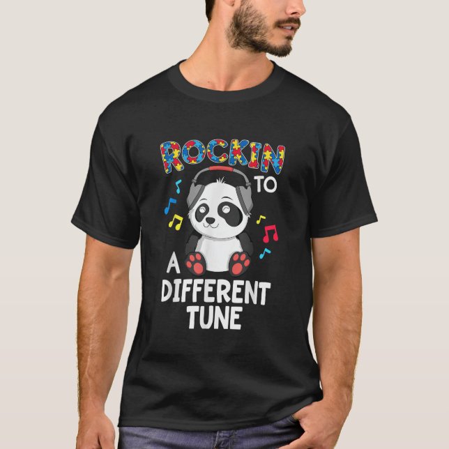 Rockin To A Different Tune Panda Autism Awareness  T-Shirt (Front)