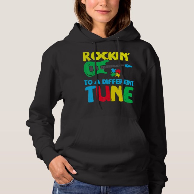 Rockin To Different Tune Guitar Autism Awareness M Hoodie (Front)