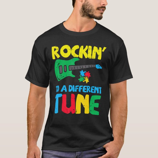 Rockin To Different Tune Guitar Autism Awareness M T-Shirt (Front)