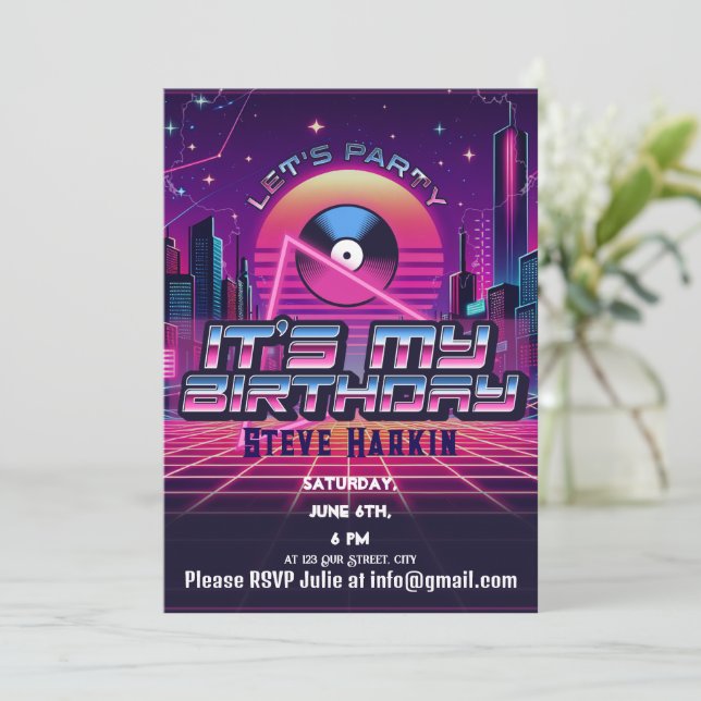 Rockin Vaporwave Party Invitation (Standing Front)