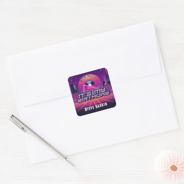 Rockin Vaporwave Party Square Sticker (Envelope)
