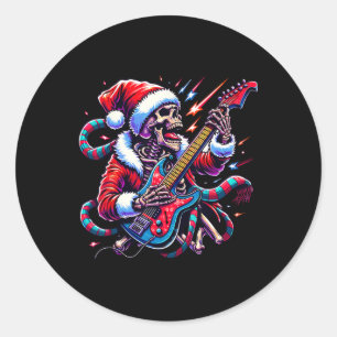 Rockin' Xmas Skeleton - Electric Guitar Holiday De Classic Round Sticker