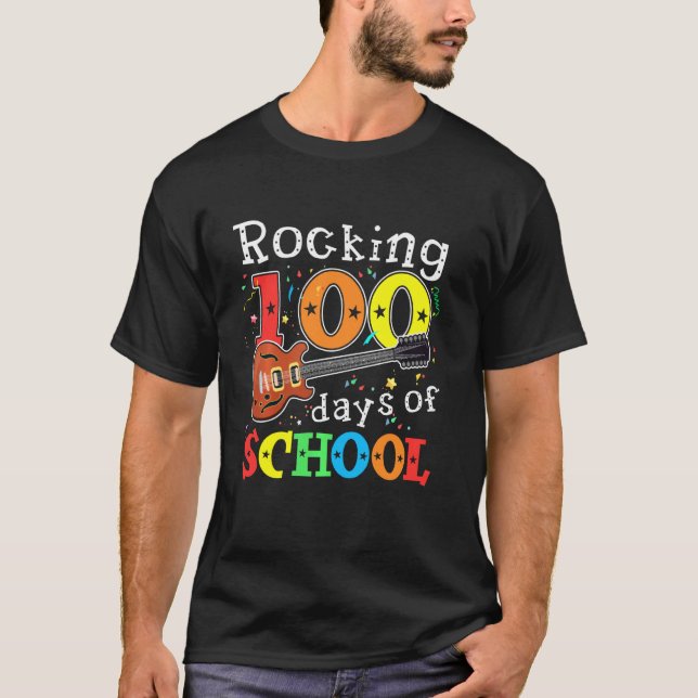 Rocking 100 Days Of School Guitar Music Teacher St T-Shirt (Front)