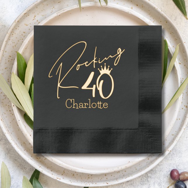 Rocking 40 Fortieth Birthday Personalised Name  Foil Napkins (Creator Uploaded)