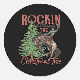 Rocking Around The Christmas Tree Christmas Cowboy Classic Round Sticker