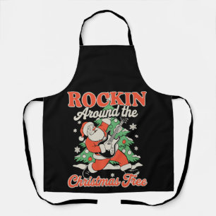 Rocking Around The Christmas Tree Santa Rock Music Apron