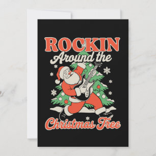 Rocking Around The Christmas Tree Santa Rock Music Holiday Card