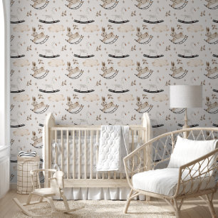 Rocking Bunny Rabbit and Goose Tan Clouds Wallpaper