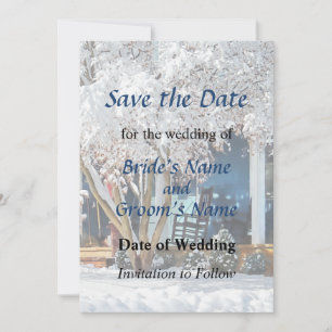 Rocking Chair on Porch in Winter Save the Date