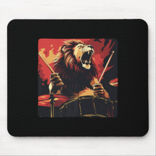 Rocking Drummer Lion Outfit For Drumming Boys And Mouse Pad