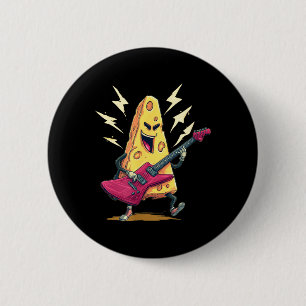 Rocking E-Guitar in Cheese Look for Dairy and Milk 6 Cm Round Badge