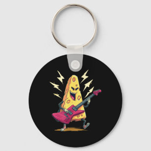Rocking E-Guitar in Cheese Look for Dairy and Milk Key Ring